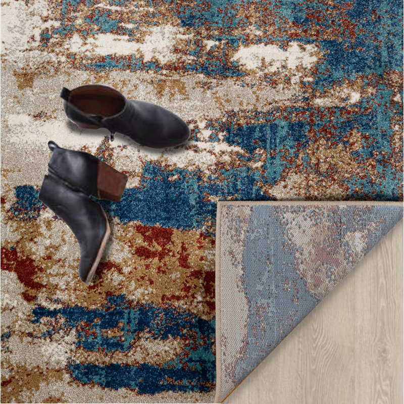 17 Stories Semiha Performance Blue/Beige Rug & Reviews Wayfair